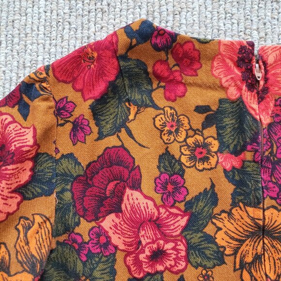 Vintage 60s Psychedelic Floral Hostess Dress Medium Barkcloth - Picture 6 of 11